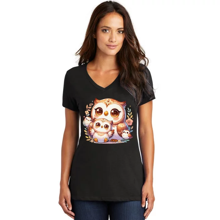 Owls Family Love Women's V-Neck T-Shirt