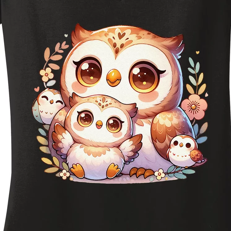 Owls Family Love Women's V-Neck T-Shirt