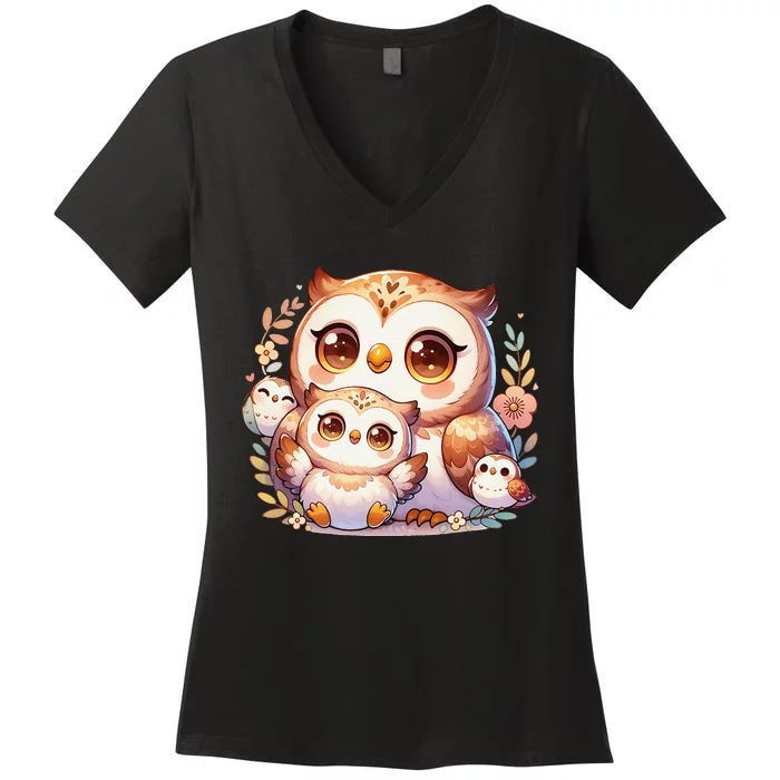 Owls Family Love Women's V-Neck T-Shirt