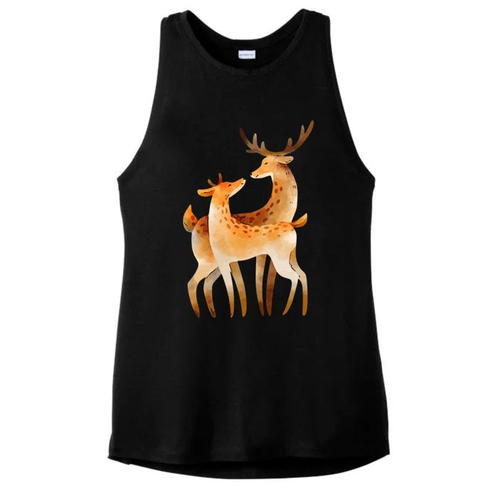 Outfit For Lovers: Cute Pair Of Watercolor Deer Gift Ladies Tri-Blend Wicking Tank