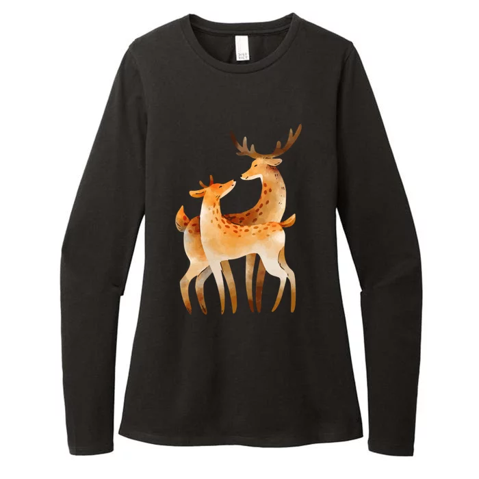 Outfit For Lovers: Cute Pair Of Watercolor Deer Gift Womens CVC Long Sleeve Shirt