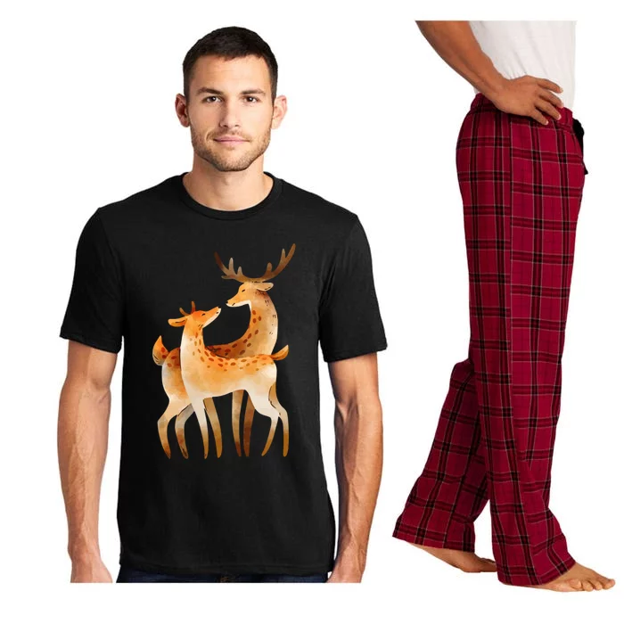 Outfit For Lovers: Cute Pair Of Watercolor Deer Gift Pajama Set