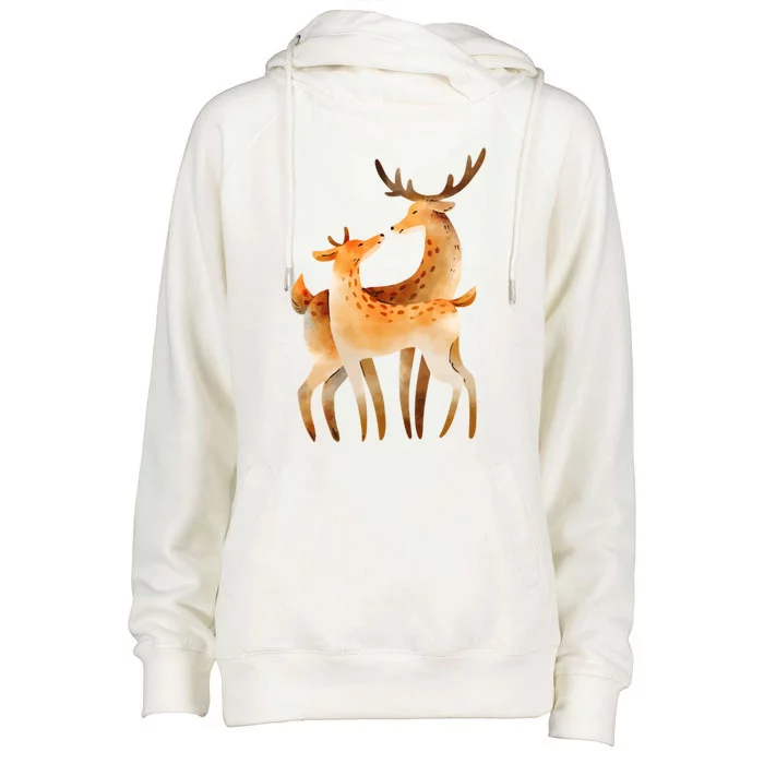 Outfit For Lovers: Cute Pair Of Watercolor Deer Gift Womens Funnel Neck Pullover Hood