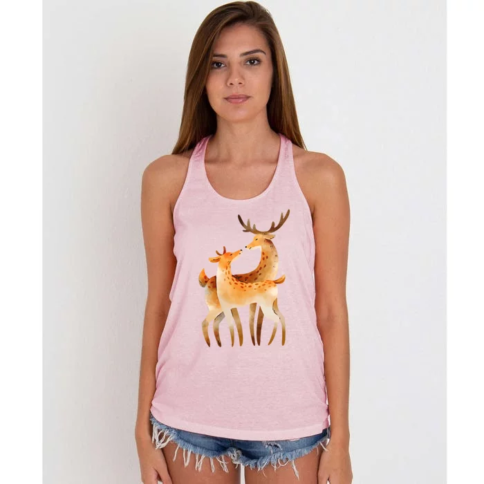 Outfit For Lovers: Cute Pair Of Watercolor Deer Gift Women's Knotted Racerback Tank