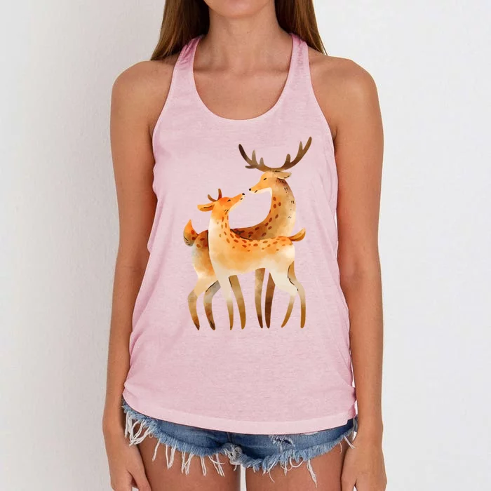 Outfit For Lovers: Cute Pair Of Watercolor Deer Gift Women's Knotted Racerback Tank