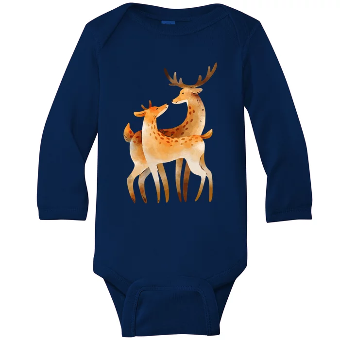 Outfit For Lovers: Cute Pair Of Watercolor Deer Cute Gift Baby Long Sleeve Bodysuit