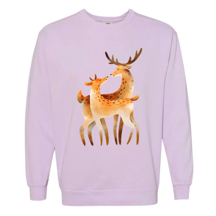 Outfit For Lovers: Cute Pair Of Watercolor Deer Cute Gift Garment-Dyed Sweatshirt