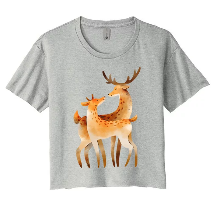 Outfit For Lovers: Cute Pair Of Watercolor Deer Cute Gift Women's Crop Top Tee