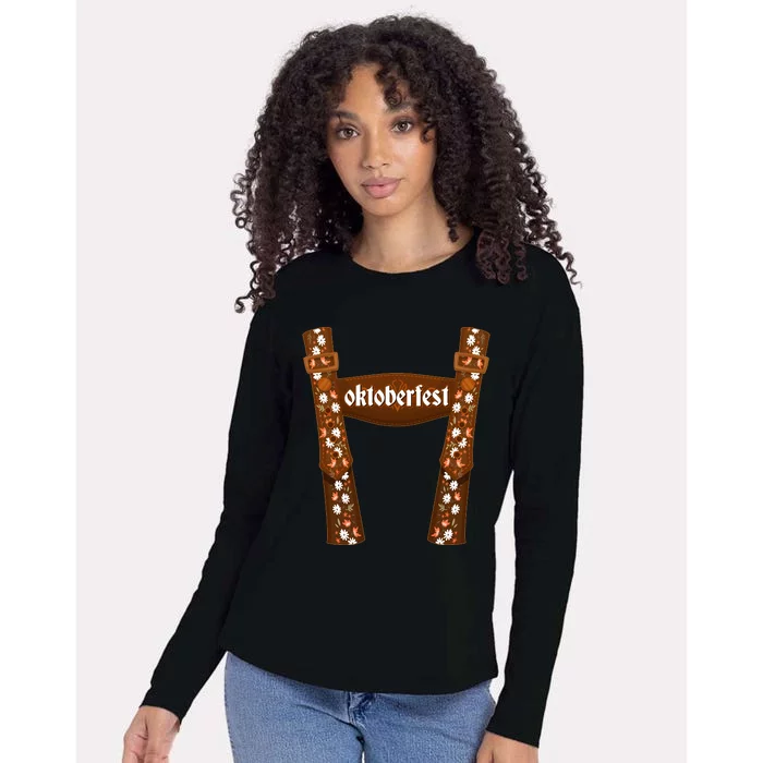 Oktoberfest Floral Lederhosen Womens Cotton Relaxed Long Sleeve T-Shirt