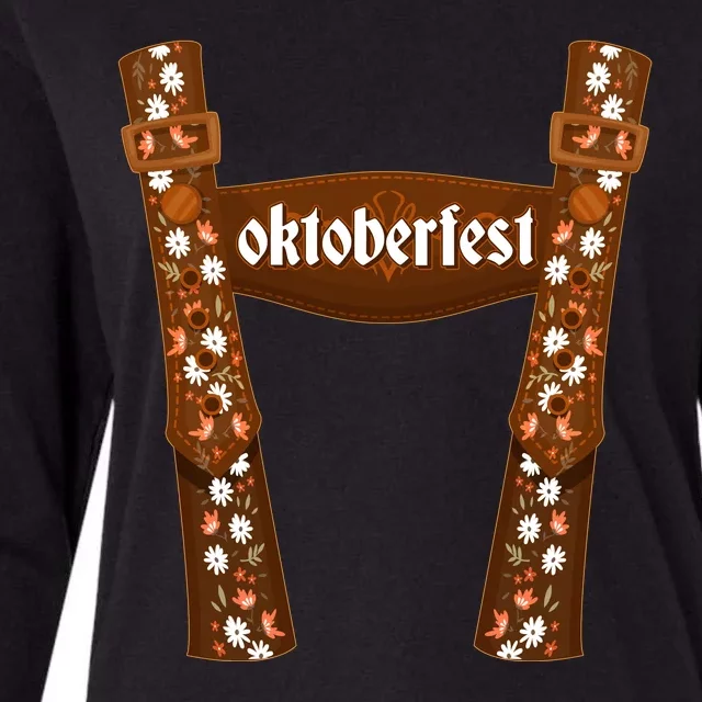 Oktoberfest Floral Lederhosen Womens Cotton Relaxed Long Sleeve T-Shirt