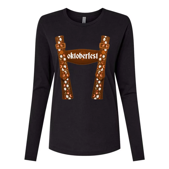 Oktoberfest Floral Lederhosen Womens Cotton Relaxed Long Sleeve T-Shirt