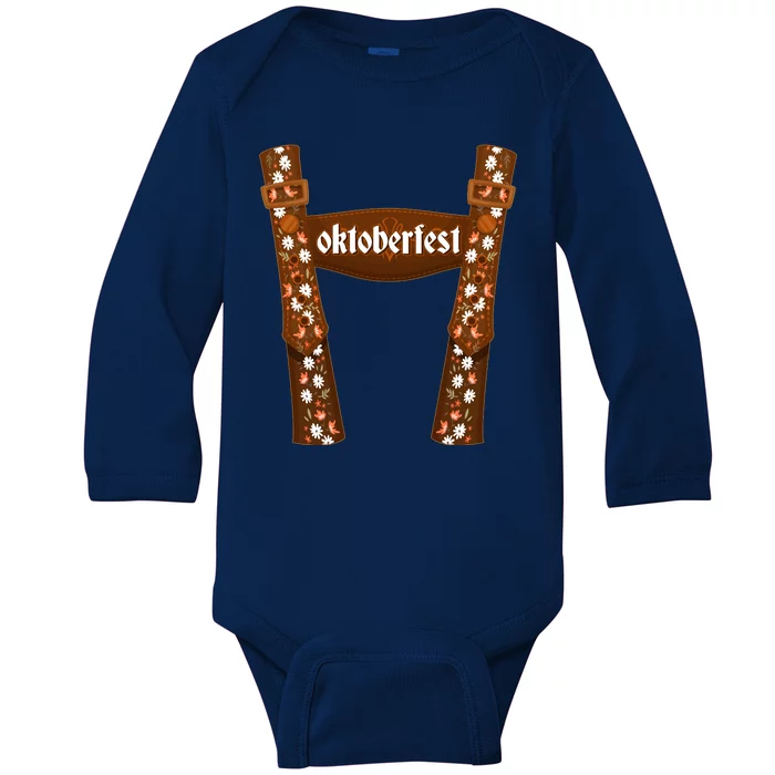 Oktoberfest Floral Lederhosen Baby Long Sleeve Bodysuit