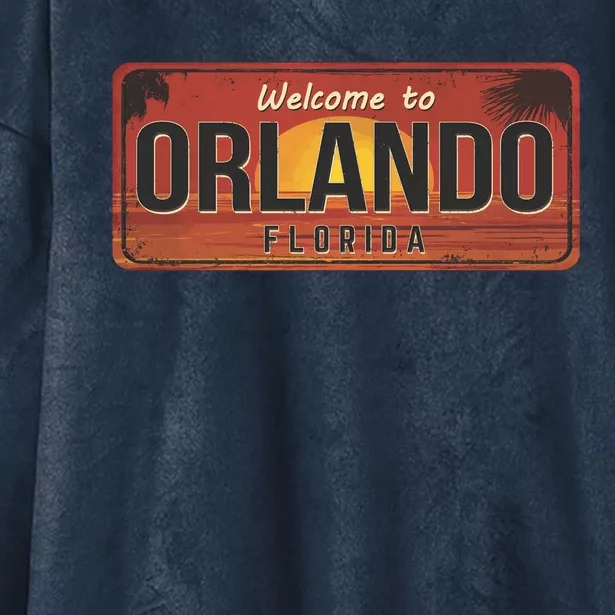 Orlando Florida License Plate Sunset Hooded Wearable Blanket