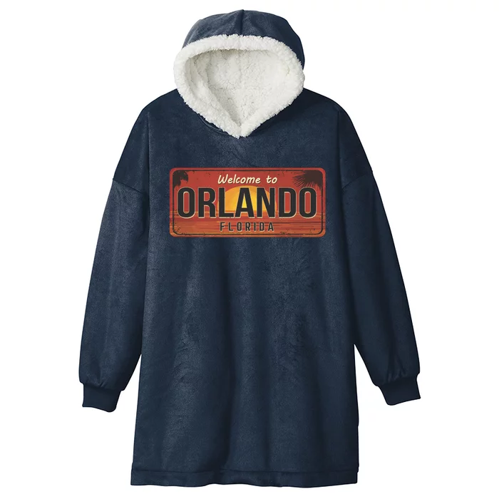 Orlando Florida License Plate Sunset Hooded Wearable Blanket