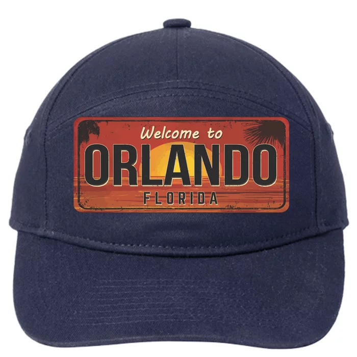 Orlando Florida License Plate Sunset 7-Panel Snapback Hat