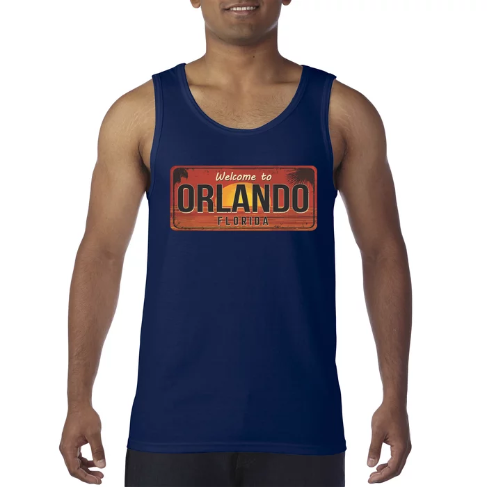 Orlando Florida License Plate Sunset Tank Top