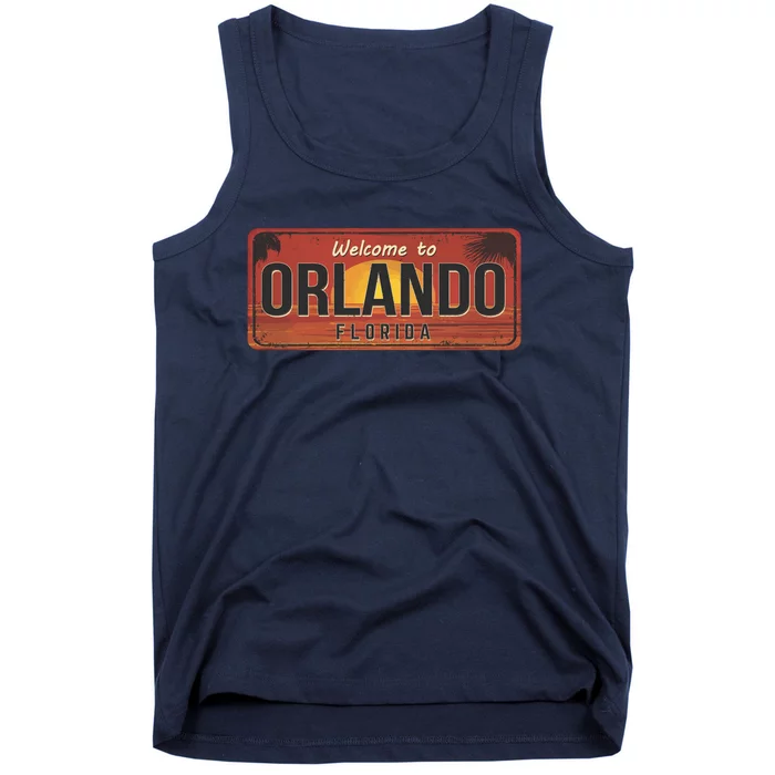 Orlando Florida License Plate Sunset Tank Top