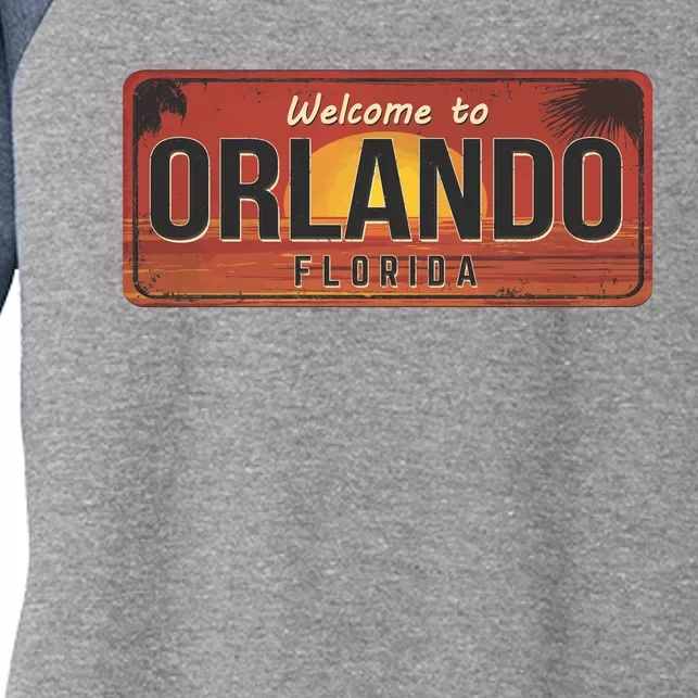 Orlando Florida License Plate Sunset Women's Tri-Blend 3/4-Sleeve Raglan Shirt