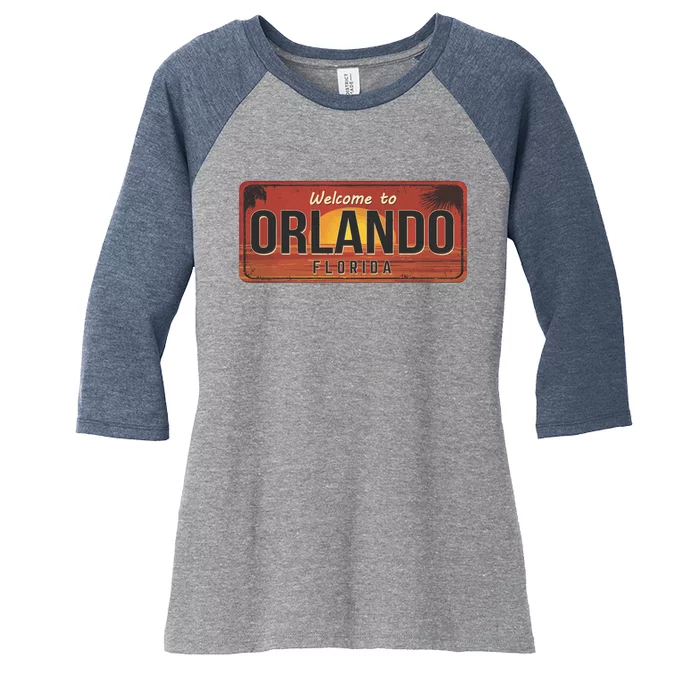 Orlando Florida License Plate Sunset Women's Tri-Blend 3/4-Sleeve Raglan Shirt