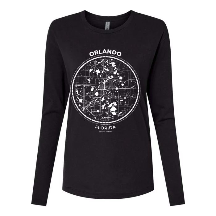 Orlando Florida Map Sketch Womens Cotton Relaxed Long Sleeve T-Shirt