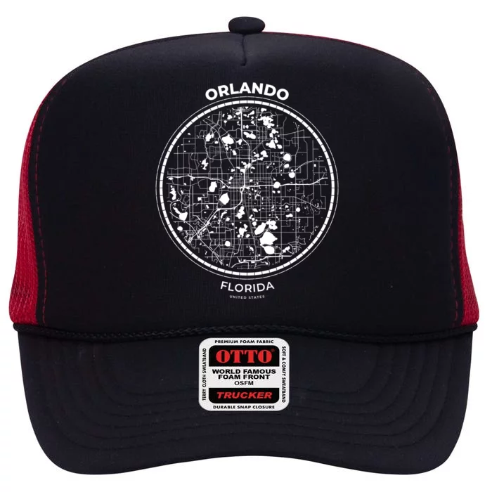 Orlando Florida Map Sketch High Crown Mesh Trucker Hat