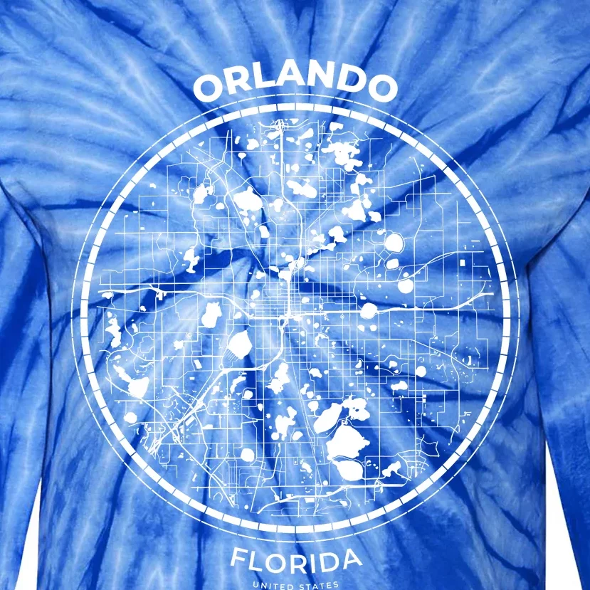 Orlando Florida Map Sketch Tie-Dye Long Sleeve Shirt