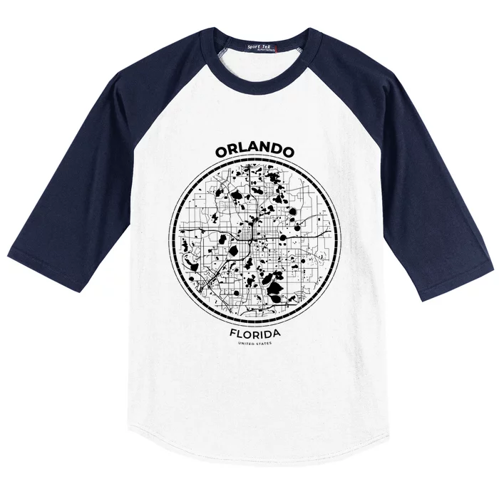 Orlando Florida Map Sketch Baseball Sleeve Shirt