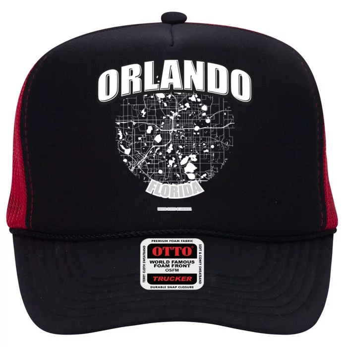 Orlando Florida Map High Crown Mesh Trucker Hat