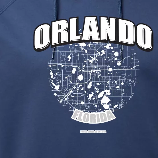 Orlando Florida Map Performance Fleece Hoodie