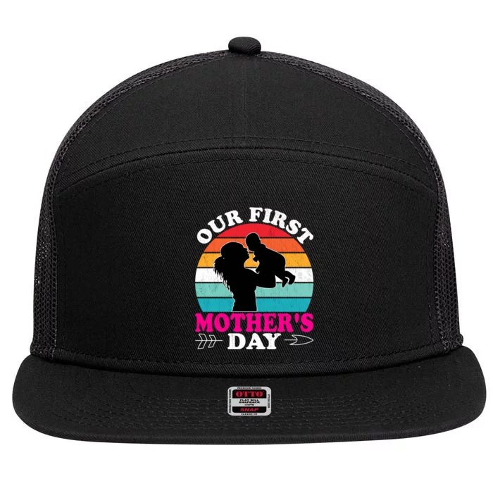 Our First MotherS Day Celebration Graphic 7 Panel Mesh Trucker Snapback Hat