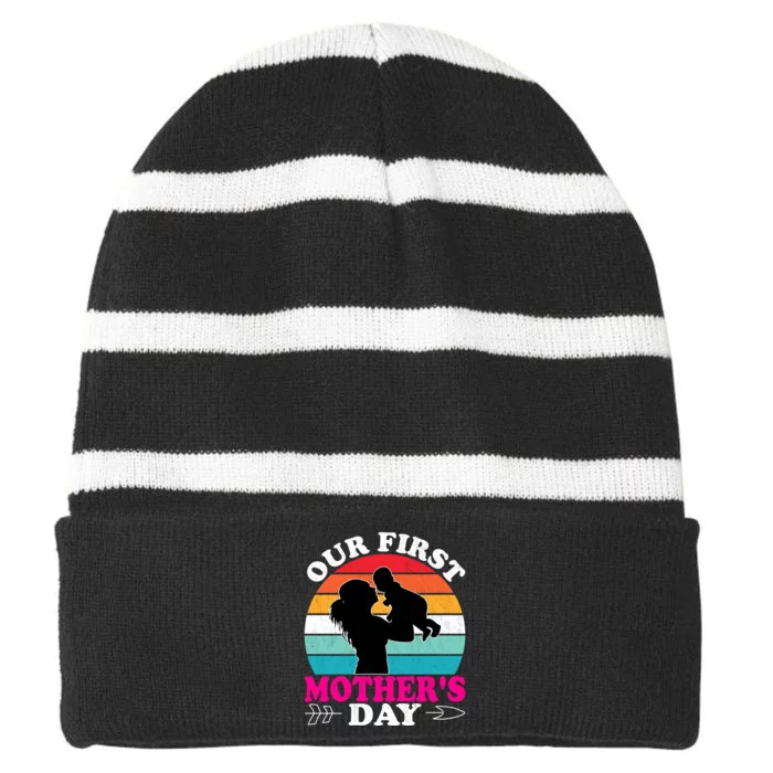 Our First MotherS Day Celebration Graphic Striped Beanie with Solid Band