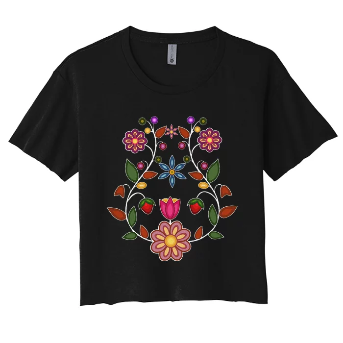 Ojibwe Floral Native Wild Flowers Indigenous Cute Botanical Women's Crop Top Tee