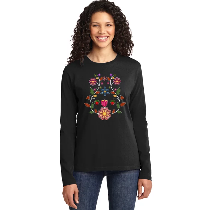 Ojibwe Floral Native Wild Flowers Indigenous Cute Botanical Ladies Long Sleeve Shirt