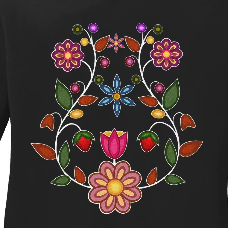 Ojibwe Floral Native Wild Flowers Indigenous Cute Botanical Ladies Long Sleeve Shirt