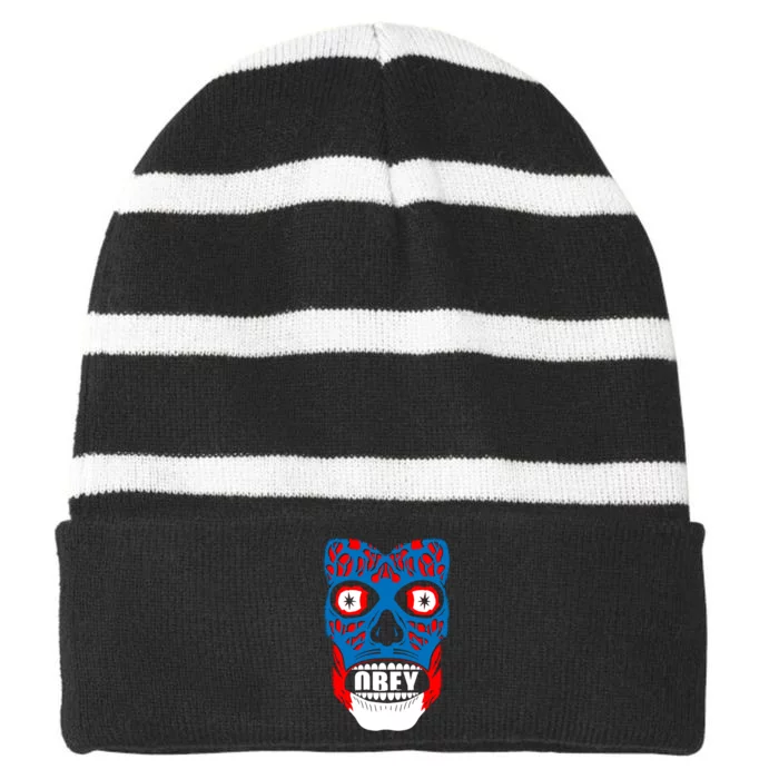 OBEY FACE Striped Beanie with Solid Band