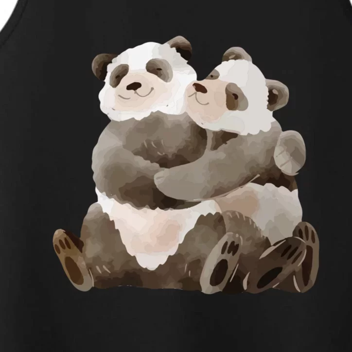 Outfit For Panda Fan: Cute Panda Couple In Watercolour Style Gift Performance Tank