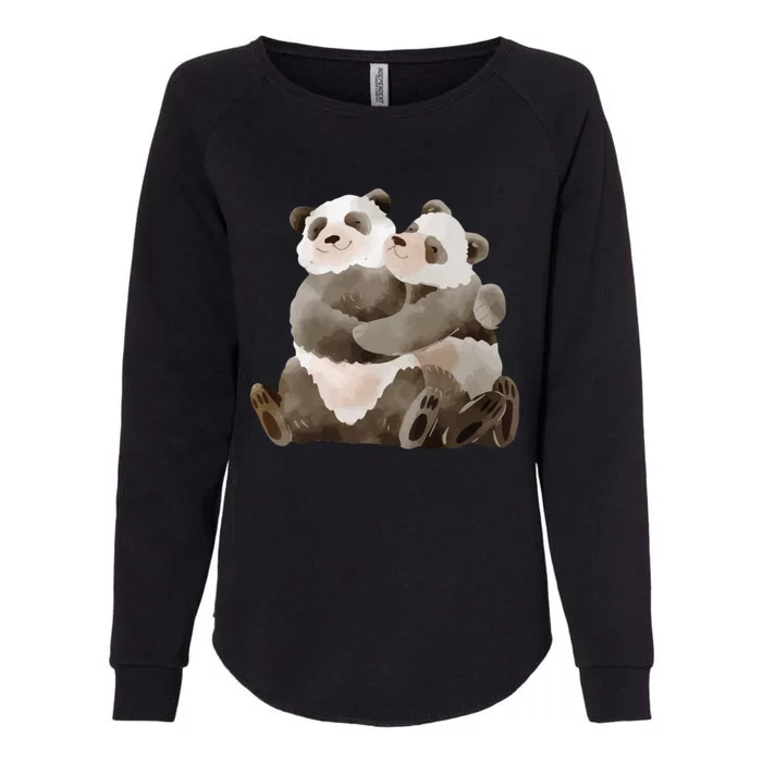 Outfit For Panda Fan: Cute Panda Couple In Watercolour Style Gift Womens California Wash Sweatshirt