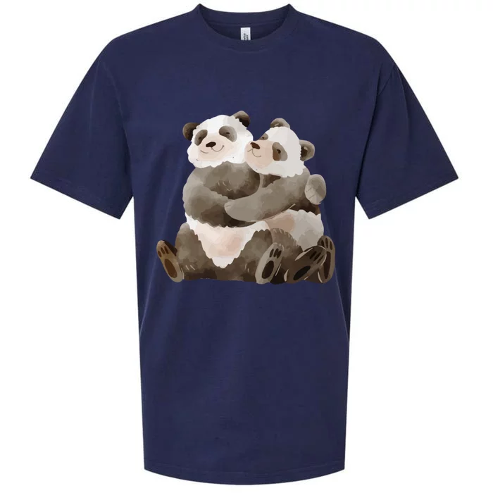 Outfit For Panda Fan: Cute Panda Couple In Watercolour Style Gift Sueded Cloud Jersey T-Shirt