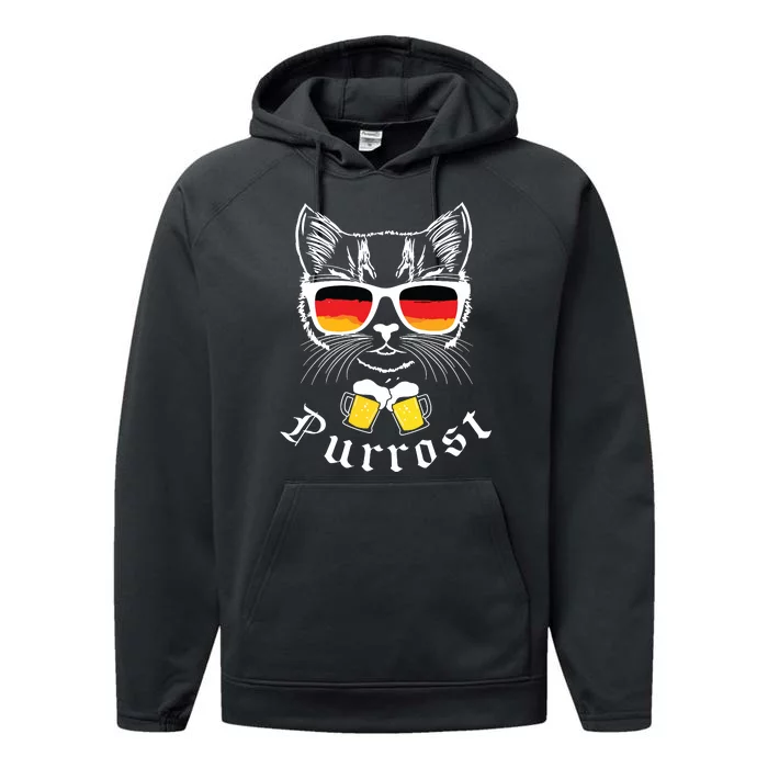 Oktoberfest Funny Prost Pun Purrost Cat Performance Fleece Hoodie