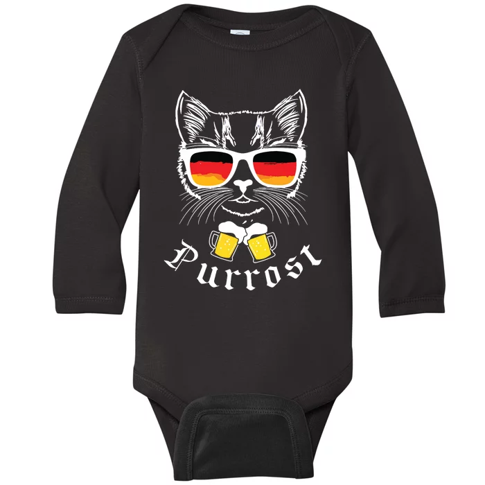 Oktoberfest Funny Prost Pun Purrost Cat Baby Long Sleeve Bodysuit