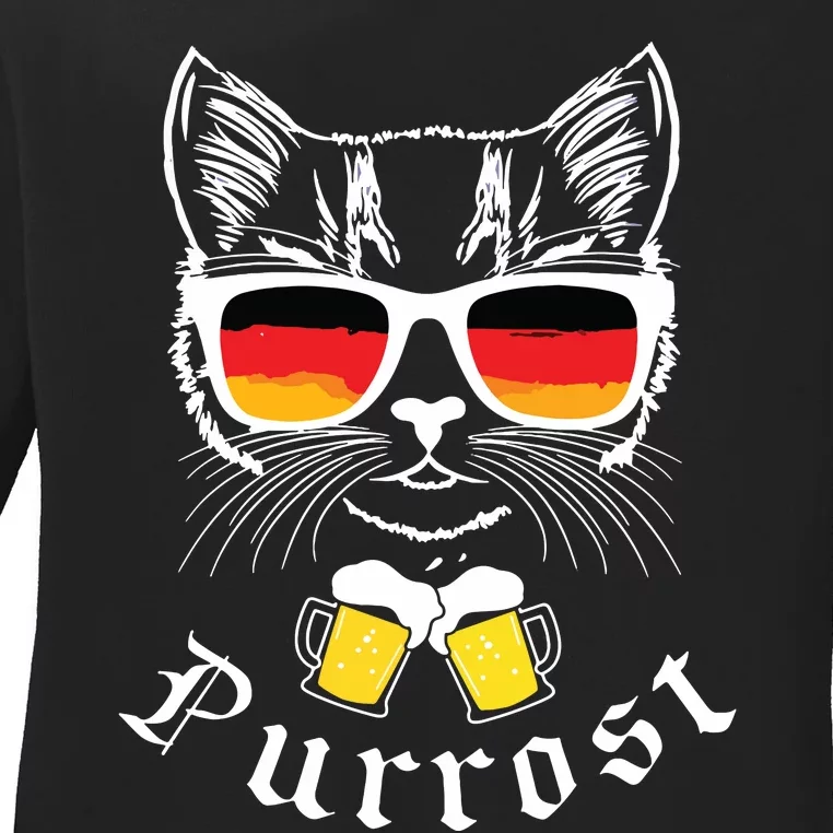 Oktoberfest Funny Prost Pun Purrost Cat Ladies Long Sleeve Shirt