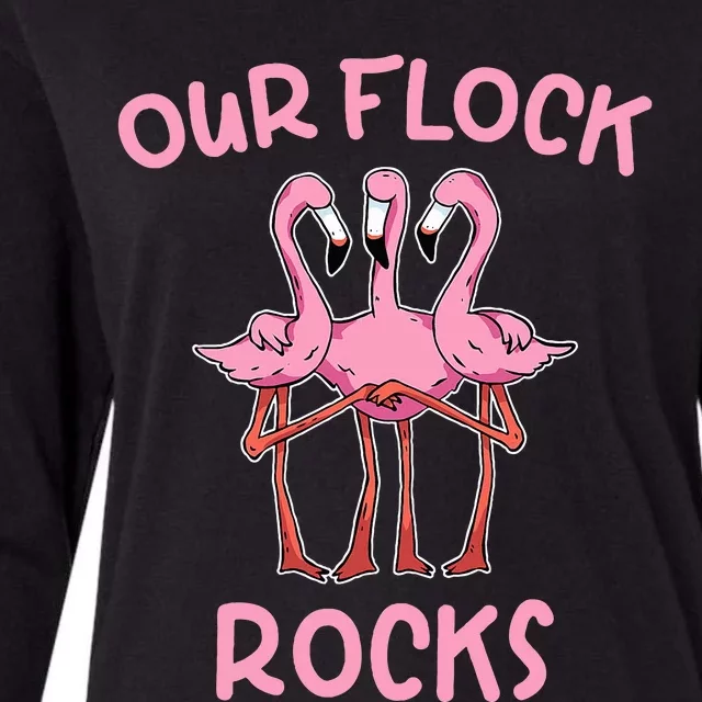 Our Flock Rocks Flamingo Matching Family Vacation Womens Cotton Relaxed Long Sleeve T-Shirt