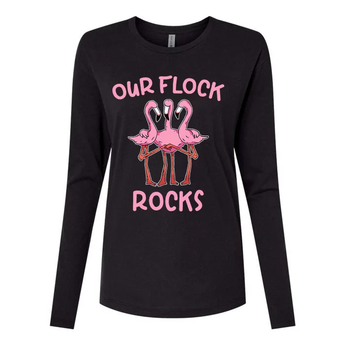 Our Flock Rocks Flamingo Matching Family Vacation Womens Cotton Relaxed Long Sleeve T-Shirt