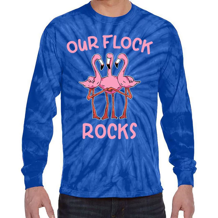 Our Flock Rocks Flamingo Matching Family Vacation Tie-Dye Long Sleeve Shirt