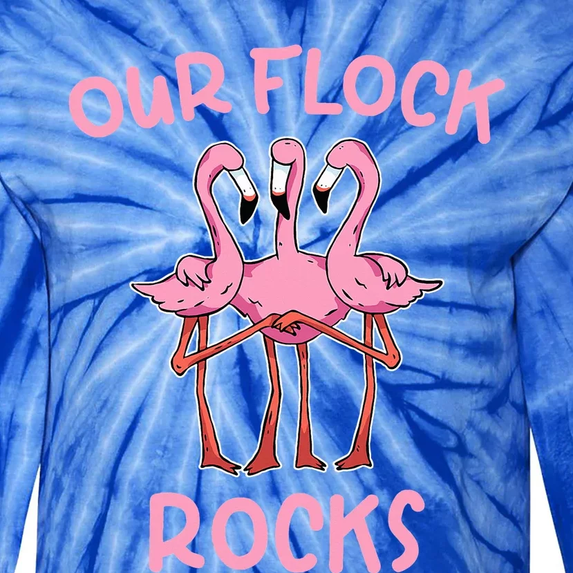 Our Flock Rocks Flamingo Matching Family Vacation Tie-Dye Long Sleeve Shirt