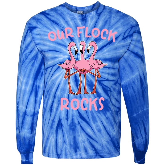 Our Flock Rocks Flamingo Matching Family Vacation Tie-Dye Long Sleeve Shirt