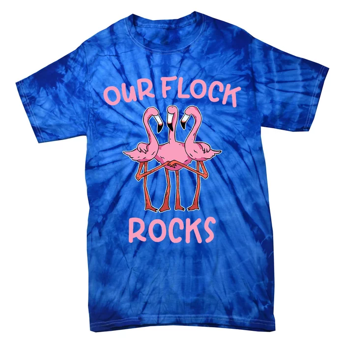 Our Flock Rocks Flamingo Matching Family Vacation Tie-Dye T-Shirt