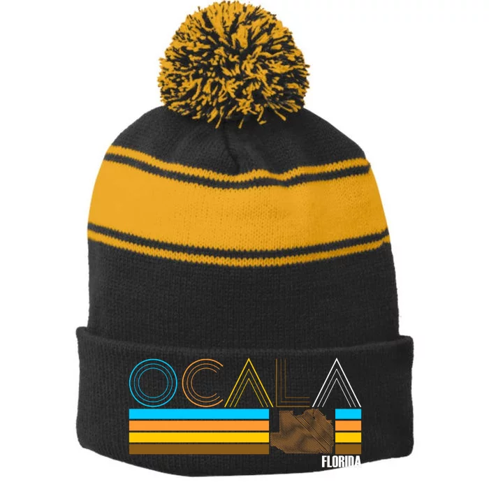 Ocala Florida Retro Stripe Pom Pom Beanie