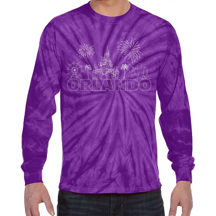 Orlando Florida Retroactive Skyline Tie-Dye Long Sleeve Shirt