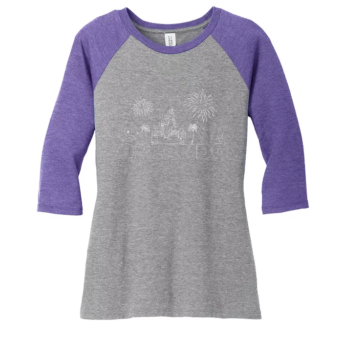 Orlando Florida Retroactive Skyline Women's Tri-Blend 3/4-Sleeve Raglan Shirt